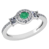 Certified 0.77Ctw Emerald And Diamond 18k White Gold Halo Ring (VS/SI1) MADE IN USA