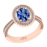 1.55 Ctw I2/I3 sapphire And Diamond 14K Rose Gold Engagement Ring