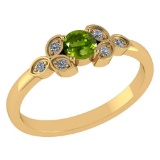 Certified .39 CTW Genuine Peridot And Diamond (G-H/SI1-SI2) 14K Yellow Gold Ring