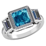Certified 1.65 CTW Genuine Blue Topaz And Diamond 14K White Gold Ring
