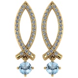 Certified .72 Ctw Genuine Aquamarine And Diamond 14k Yellow Gold Earrings