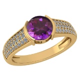 Certified 1.56 Ctw Amethyst And Diamond Ladies Fashion Halo Ring 14K Yellow Gold (VS/SI1) MADE IN US