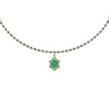 Certified 7.95 Ctw Emerald And Diamond SI2/I1 14K Yellow Gold Pendant Necklace