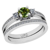 0.50 Ctw I2/I3 Green Sapphire And Diamond 10K White Gold Wedding Set Ring