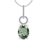 Certified 13.55 Ctw I2/I3 Green Amethyst And Diamond 14K White Gold Pendant