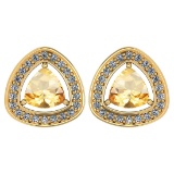 1.42 Ctw Citrine And Diamond 14k Yellow Gold Stud Earrings