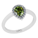 0.91 Ctw I2/I3 Green sapphire And Diamond 14K White Gold Engagement Ring