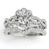 Halo Diamond Engagement and Wedding Rings Bridal Set 14k W. Gold 1.83ctw