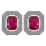 3.66 Ctw Ruby And Diamond 14k White Gold Halo Stud Earring