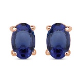 4.50 CTW Genuine Blue Sapphire And 14K Rose Gold Earrings