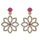 1.20 Ctw Pink Tourmaline And Diamond 14k Yellow Gold Halo Dangling Earring