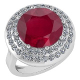 Certified 7.30 Ctw Ruby And Diamond Ladies Fashion Halo Ring 14K White Gold (VS/SI1) MADE IN USA