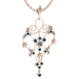 Certified 1.68 Ctw I2/I3 Treated Fancy Blue And White Diamond 14K Rose Gold Victorian Style Necklace
