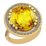 19.84 Ctw I2/I3 Lemon Topaz And Diamond 14k Yellow Gold Engagement Halo Ring