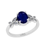 1.35 Ctw I2/I3 Blue Sapphire And Diamond 14K White Gold Engagement Ring