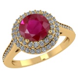 Certified 2.92 CTW Genuine Ruby And Diamond 14K Yellow Gold Ring