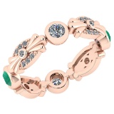 0.55 Ctw I2/I3 Emerald And Diamond 14K Rose Gold Filigree Band Ring