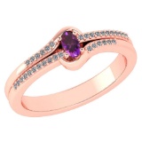 Certified 0.29Ctw Amethyst And Diamond 18k Rose Gold Halo Ring (VS/SI1) MADE IN USA