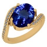 Certified 4.66 Ctw VS/SI1 Tanzanite and Diamond 14K Yellow Gold Vintage Style Ring