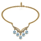 Certified 4.19 CTW Genuine Aquamarine And Diamond 14k Yellow Necklace