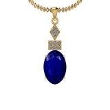 2.60 Ctw I2/I3 Blue Sapphire And Diamond 14K Yellow Gold Necklace