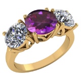 Certified 1.90 CTW Genuine Amethyst And Diamond 14K Yellow Gold Ring