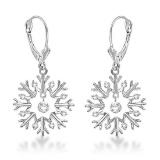 Snowflake Shaped Dangle Drop Diamond Earrings 14K White Gold 0.30ctw