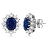 Oval Blue Sapphire and Diamond Accented Earrings 14k White Gold 7.10ctw