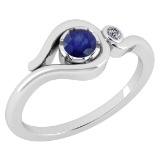 Certified 0.28 Ctw Blue Sapphire And Diamond 14K White Gold Solitaire Ring (VS/SI1) MADE IN USA