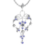 Certified 1.68 Ctw I2/I3 Tanzanite And Diamond 14K White Gold Victorian Style Necklace