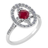Certified 0.73 Ctw Ruby And Diamond Ladies Fashion Halo Ring 14k White Gold MADE IN USA (VS/SI1)