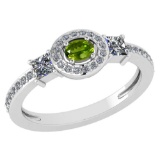 Certified 0.77Ctw Peridot And Diamond 18k White Gold Halo Ring (VS/SI1) MADE IN USA