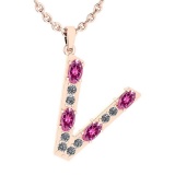 1.24 Ctw Pink Tourmaline And Diamond Alphabet 'V' Pendant from the Valentines collection 14K Rose Go