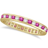 Pink Sapphire and Diamond Channel Set Eternity Band 14k Y. Gold 1.04ctw