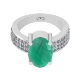 4.80 Ctw I2/I3 Emerald And Diamond 14K White Gold Engagement Ring