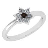 Certified .39 Ctw Genuine Smoky Quartz And Diamond 14k White Gold Halo Ring