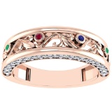 0.49 Ctw SI2/I1 Multi Ruby,Emerlad,Sapphire And Diamond 14K Rose Gold Filigree Band Ring