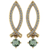 Certified .72 Ctw Genuine Green Amethsyt And Diamond 14k Yellow Gold Earrings
