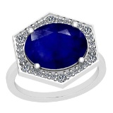 4.22 Ctw I2/I3 Blue Sapphire And Diamond 14K White Gold Ring