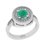 1.14 Ctw SI2/I1 Emerald And Diamond 14K White Gold Engagement Halo Ring