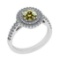 Certified 1.19 Ctw SI1/SI2 Natural Fancy Yellow And White Diamond 14K White Gold Halo Ring