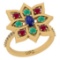 1.67 Ctw SI2/SI1 Multi Stone And Diamond 14K Yellow Gold Multi Flower Ring