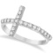 Modern Sideways Diamond Cross Fashion Ring in 14k White Gold 0.42ctw