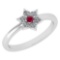 Certified .39 Ctw Genuine Ruby And Diamond 14k White Gold Halo Ring