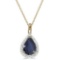 Pear Shaped Blue Sapphire Pendant Necklace 14k Yellow Gold 0.85ctw