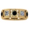 Certified 3.00 Ctw I2/I3 Treated Fancy Black And White Diamond 14K Yellow Gold Vingate Style Band Ri