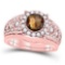 Certified 1.80 CTW Genuine Smoky And Diamond 14K Rose Gold Ring