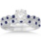 Antique style Blue Sapphire Engagement Ring Set 14k White Gold 1.36ctw
