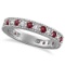 Diamond and Garnet Eternity Ring Filigree Band 14k White Gold 1.08ctw