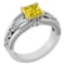 Certified 1.53 Ctw Treated Fancy Yellow Diamond And White Diamond Wedding/Engagement Style 14k White